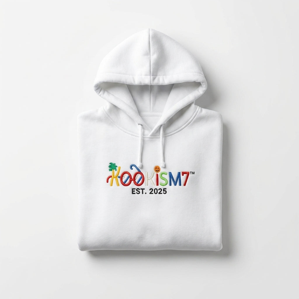 White Hoodie | Clean Embroidered Streetwear Pullover | EST. 2025