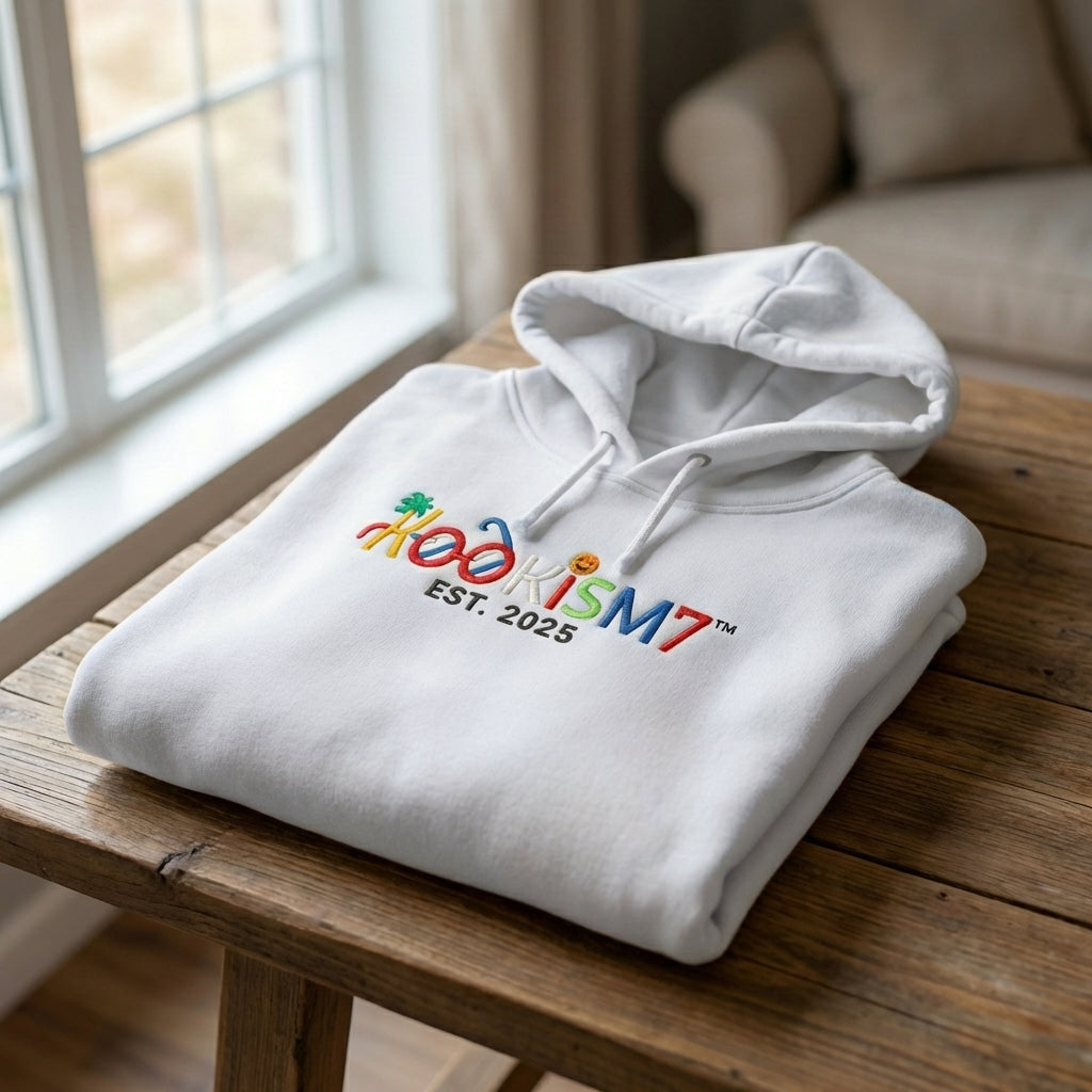 White Hoodie | Clean Embroidered Streetwear Pullover | EST. 2025
