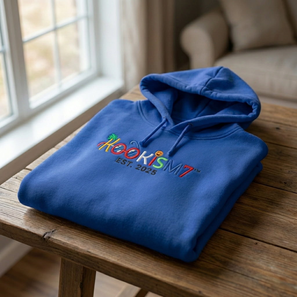 Blue Hoodie | Embroidered Streetwear Pullover | EST. 2025 | Unisex Fleece Sweatshirt
