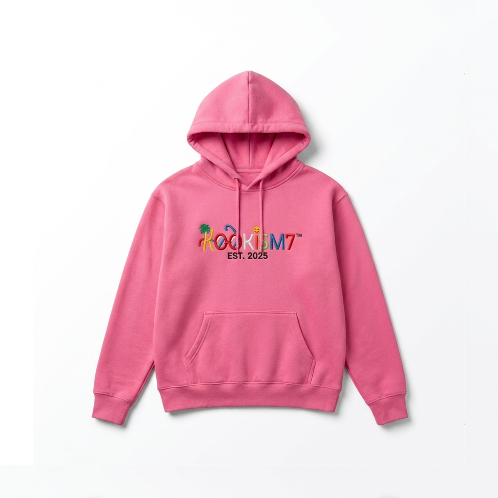 Pink Hoodie | Trendy Embroidered Streetwear Pullover | EST. 2025