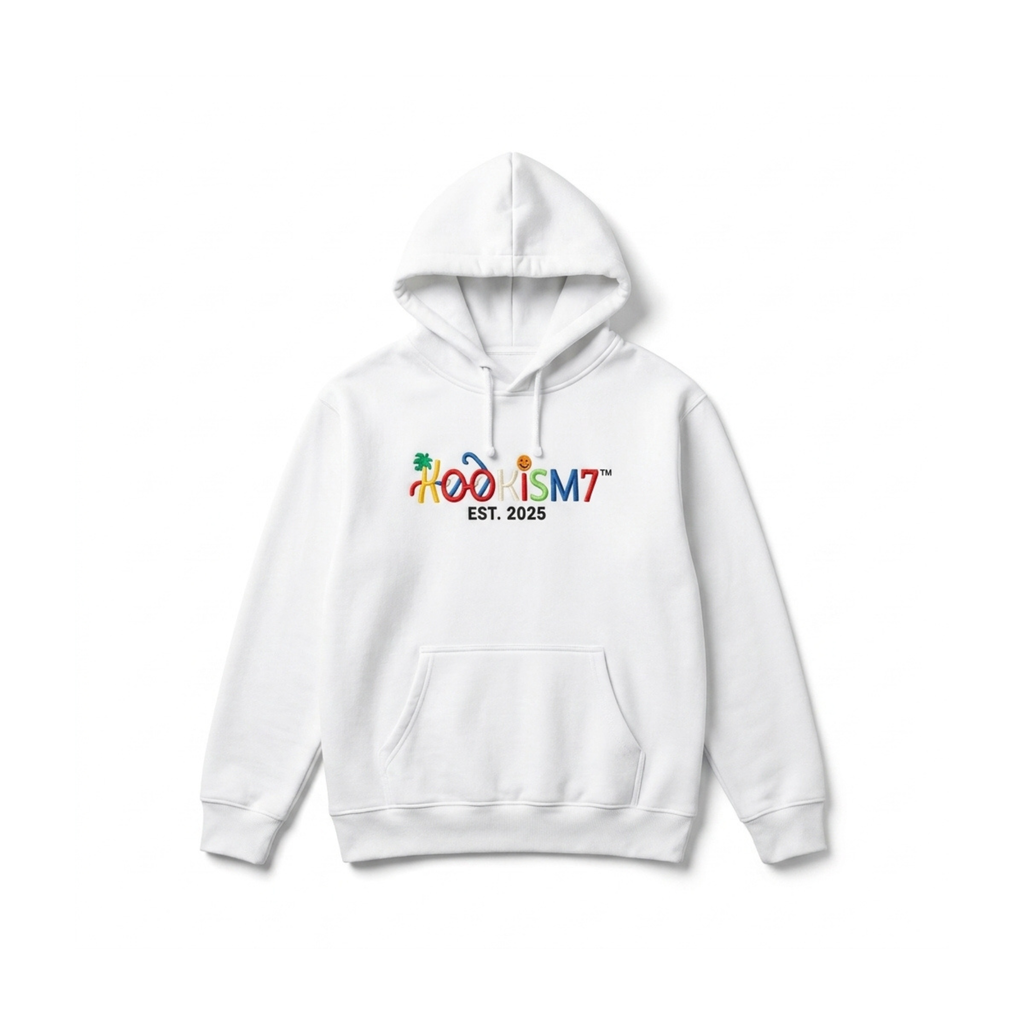 White Hoodie | Clean Embroidered Streetwear Pullover | EST. 2025
