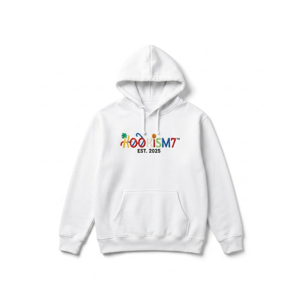 White Hoodie | Clean Embroidered Streetwear Pullover | EST. 2025